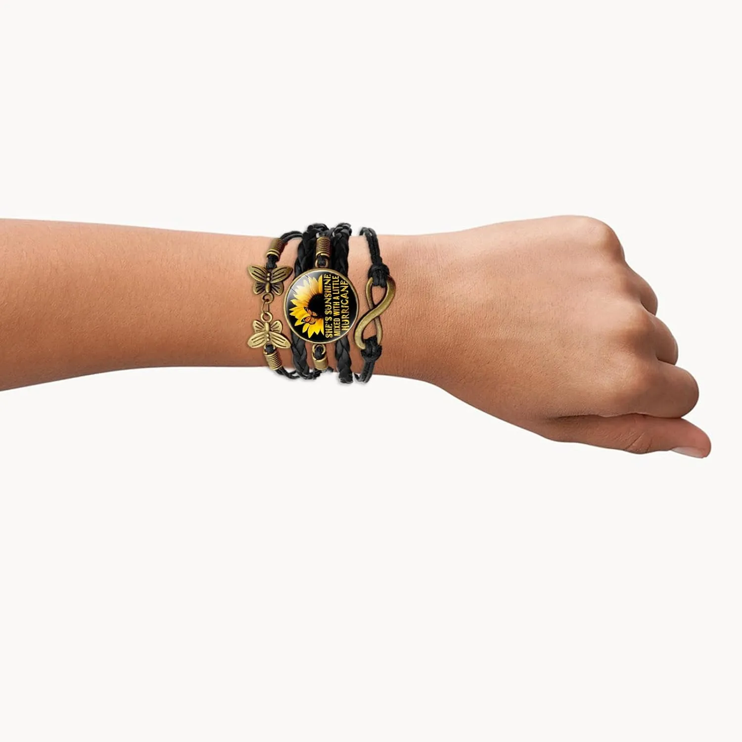 Boho Sunflower Gifts Sunflower Leather Bohemian Bracelet Birthday Gifts for Women Teens Granddaughter Wife Daughter Mom Friendship Bracelets for Her
