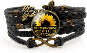 Boho Sunflower Gifts Sunflower Leather Bohemian Bracelet Birthday Gifts for Women Teens Granddaughter Wife Daughter Mom Friendship Bracelets for Her