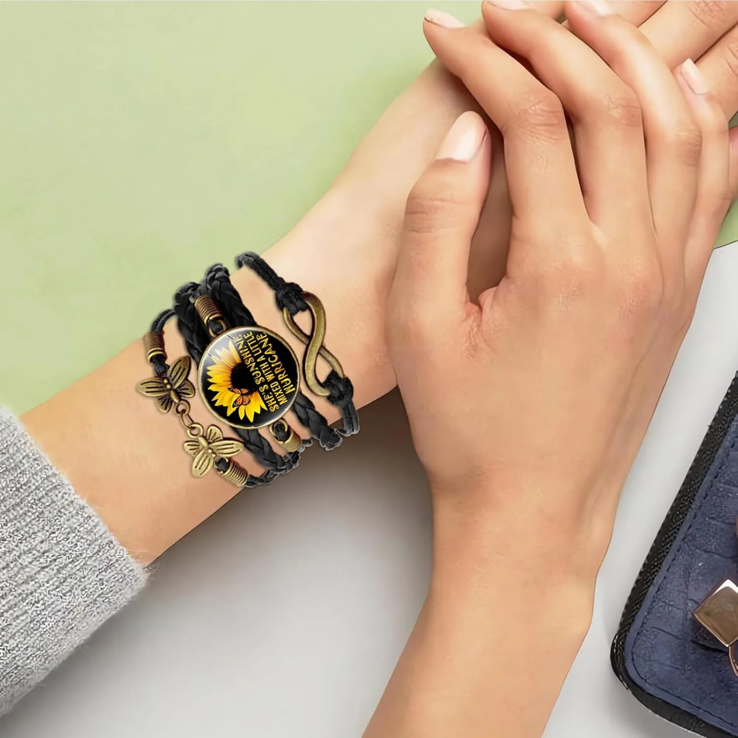 Boho Sunflower Gifts Sunflower Leather Bohemian Bracelet Birthday Gifts for Women Teens Granddaughter Wife Daughter Mom Friendship Bracelets for Her