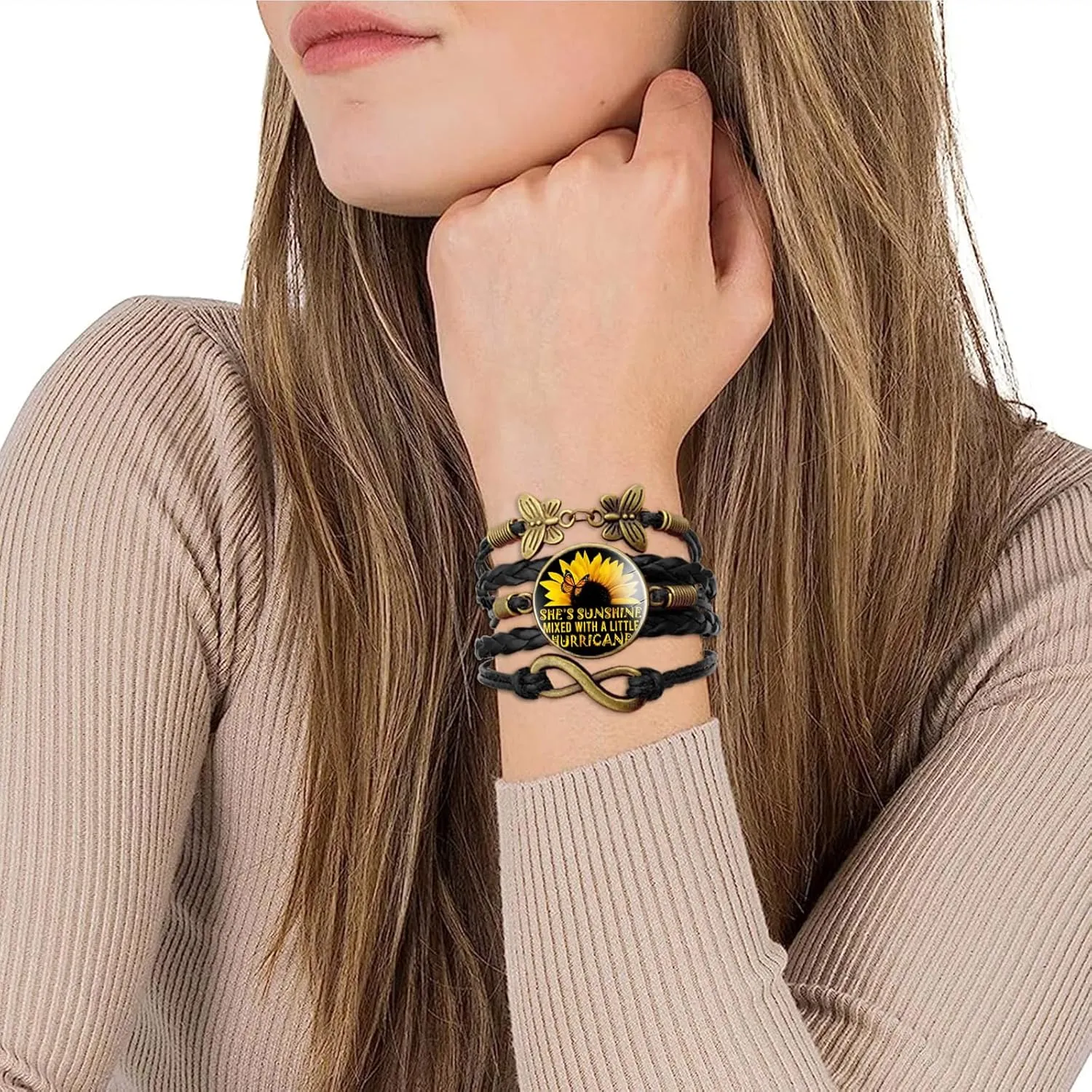 Boho Sunflower Gifts Sunflower Leather Bohemian Bracelet Birthday Gifts for Women Teens Granddaughter Wife Daughter Mom Friendship Bracelets for Her