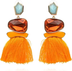 Boho Vintage Statement National Style Tassel Water Heart Leaf Shaped Alloy Long Drop Dangle Earrings