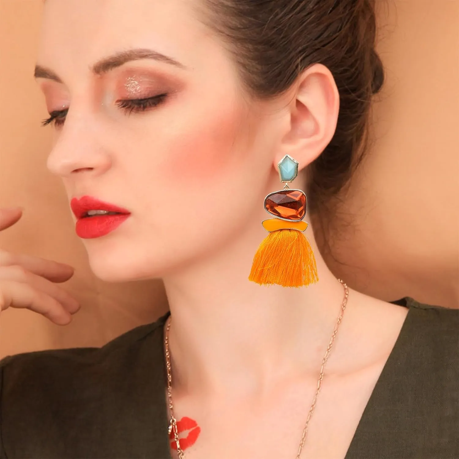 Boho Vintage Statement National Style Tassel Water Heart Leaf Shaped Alloy Long Drop Dangle Earrings
