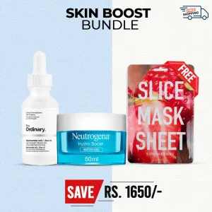 Boost Your Skin Bundle with Water Gel ( The Ordinary Niacinamide 10%   Zinc 1%, Neutrogena Face Moisturizer Water Gel Hydro Boost Normal to Combination Skin, Slice Mask Strawberry )