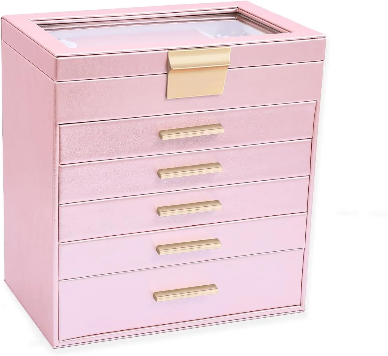 BOOVO Jewelry Boxes for Women, White and Black 6 Layer Large Jewelry Box for Necklace, Bracelet, Earrings, Rings Storage, Jewelry holder Organizer for Girls Gift (Rose gold, 6 layer)
