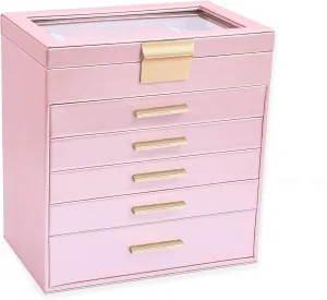 BOOVO Jewelry Boxes for Women, White and Black 6 Layer Large Jewelry Box for Necklace, Bracelet, Earrings, Rings Storage, Jewelry holder Organizer for Girls Gift (Rose gold, 6 layer)