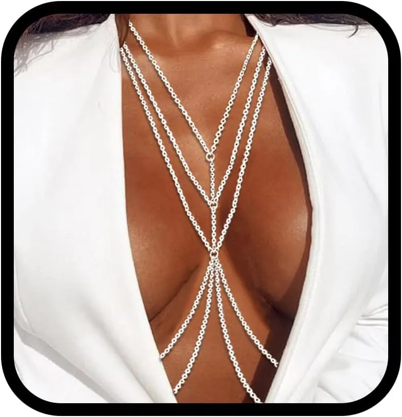 Bounzhi Harness Body Chain Bra Sexy Silver Body Jewelry Necklace Bikini Chains for Women