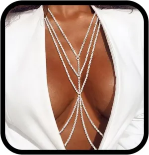Bounzhi Harness Body Chain Bra Sexy Silver Body Jewelry Necklace Bikini Chains for Women
