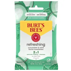 Burt's Bees Refreshing 2-in-1 Facial Towelettes with Cucumber & Mint 10 Towelette