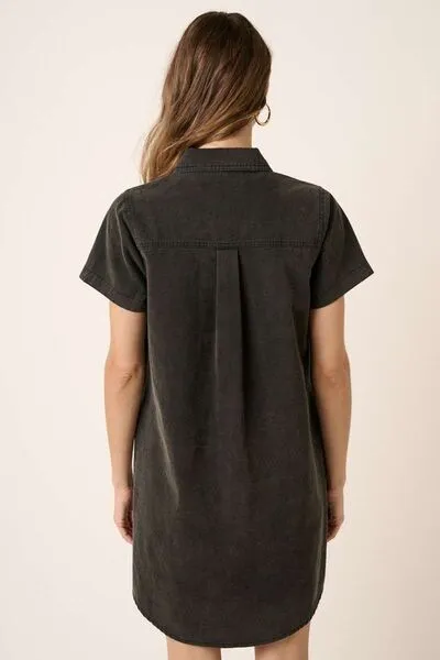 Button Detail Collared Neck Short Sleeve Shirt Dress