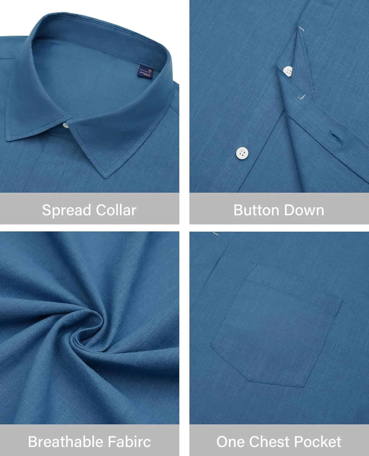 Button Down Linen Shirts for Men Casual Long Sleeve Shirts Cotton Linen Shirt with Pockets Speard Collar
