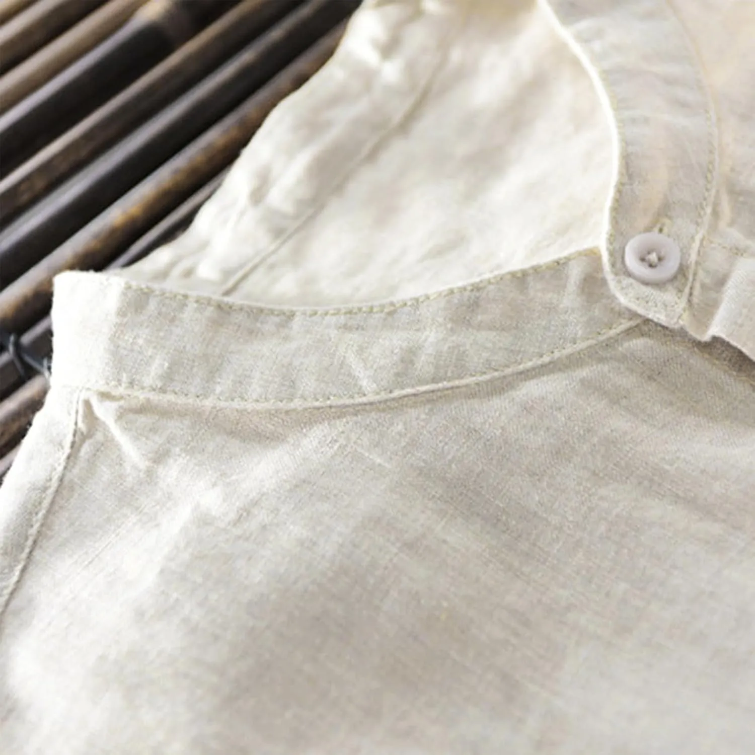 Button Down Shirts for Men Short Sleeve Linen T-Shirts Round Neck Casual Solid Blouse Loose Fit Summer Basic Tops
