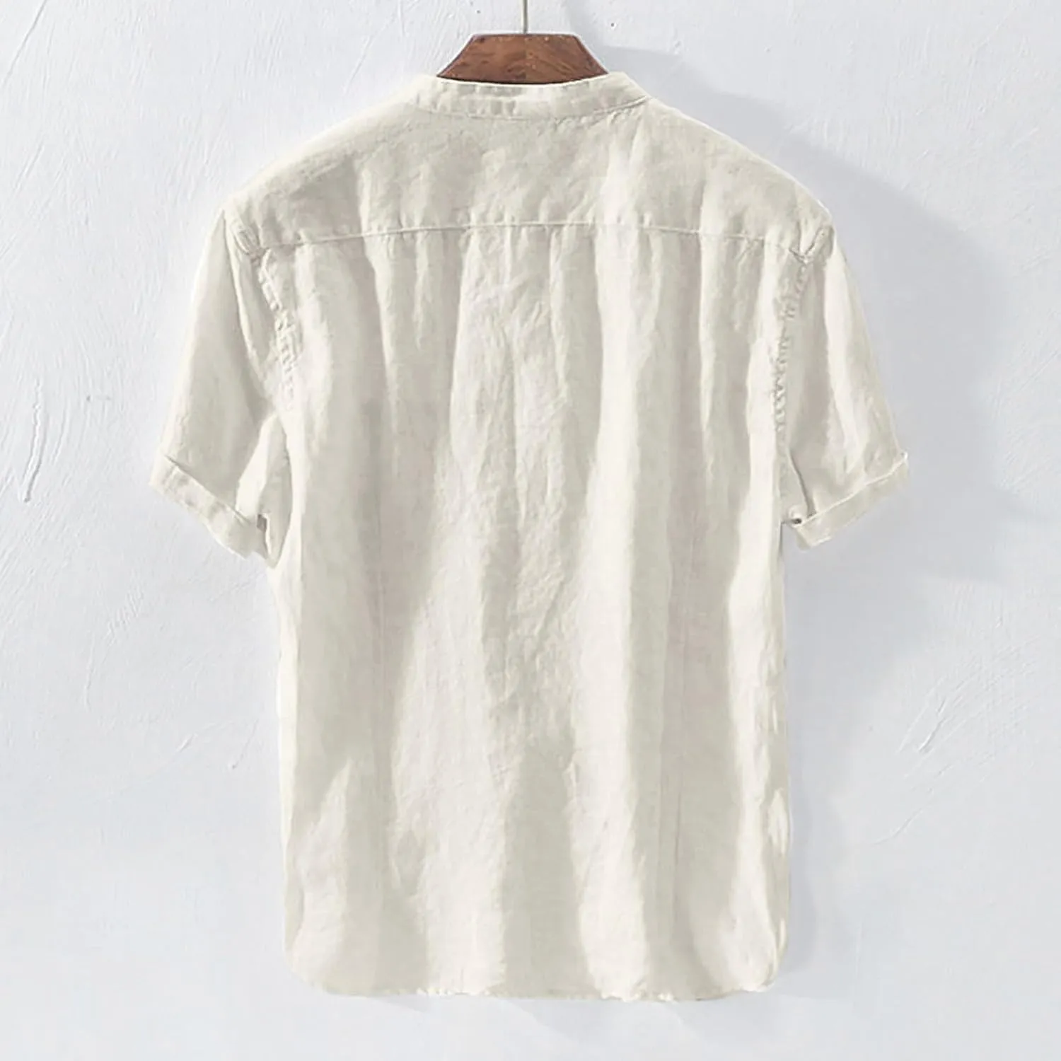 Button Down Shirts for Men Short Sleeve Linen T-Shirts Round Neck Casual Solid Blouse Loose Fit Summer Basic Tops