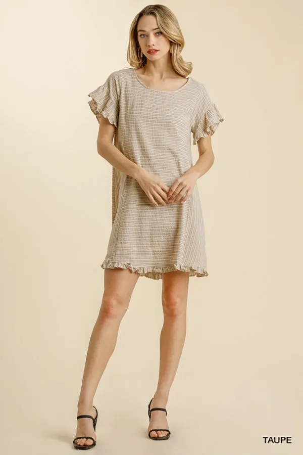 Button Front Round Neck Sleeveless Raw Edged Hem Dress