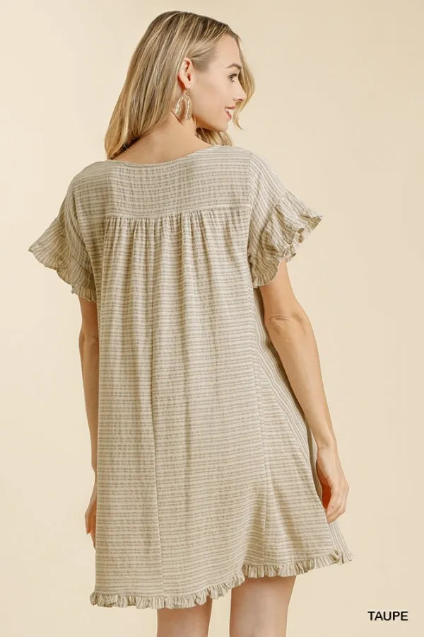 Button Front Round Neck Sleeveless Raw Edged Hem Dress