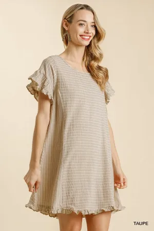 Button Front Round Neck Sleeveless Raw Edged Hem Dress