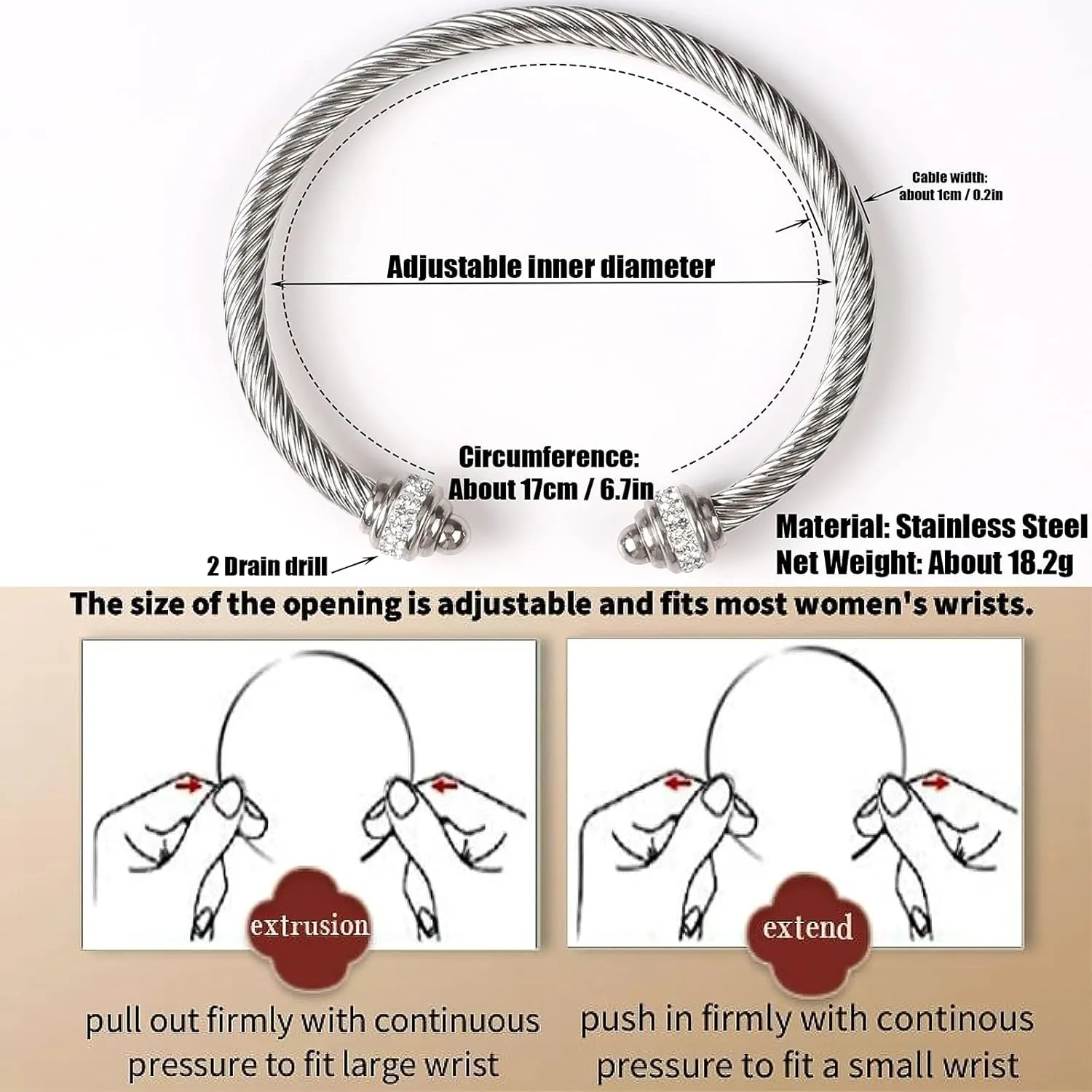Cable Bracelet for Women, Twisted Cable Wire Bangles Bracelets Two Tone Women Jewelry
