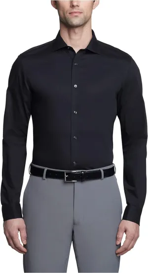 Calvin Klein Men's Non Iron Slim Fit Herringbone French Cuff Dress Shirt, Black, 16.5" Neck 32"-33" Sleeve
