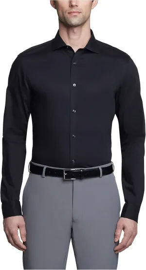Calvin Klein Men's Non Iron Slim Fit Herringbone French Cuff Dress Shirt, Black, 17" Neck 32"-33" Sleeve
