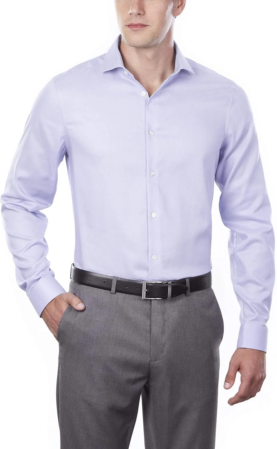 Calvin Klein Men's Non Iron Stretch Slim Fit Unsolid Solid Dress Shirt Shirt, Soft Lilac, 15.5" Neck 34-35" Sleeve
