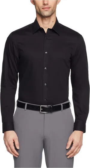 Calvin Klein Men's Slim Fit Non-Iron Herringbone Point Collar Dress Shirt, Black, 18" Neck 34"-35" Sleeve