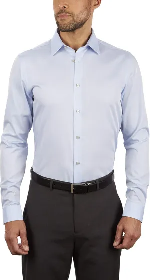 Calvin Klein Men's Slim Fit Non-Iron Herringbone Point Collar Dress Shirt, Blue, 17.5" Neck 34"-35" Sleeve