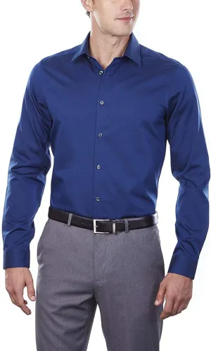 Calvin Klein Men's Slim Fit Non-Iron Herringbone Point Collar Dress Shirt, Blue Velvet, 14.5" Neck 32"-33" Sleeve