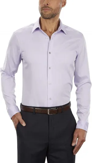 Calvin Klein Men's Slim Fit Non-Iron Herringbone Point Collar Dress Shirt, Lilac, 14" Neck 32"-33" Sleeve