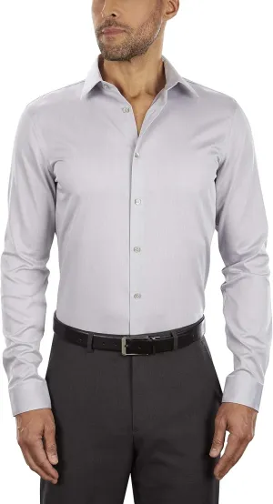Calvin Klein Men's Slim Fit Non-Iron Herringbone Point Collar Dress Shirt, Smoke, 15" Neck 34"-35" Sleeve