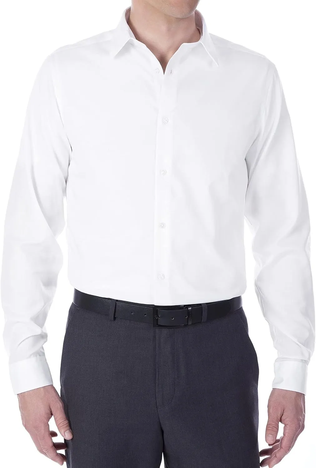 Calvin Klein Men's Slim Fit Non-Iron Herringbone Point Collar Dress Shirt, White, 16" Neck 34"-35" Sleeve