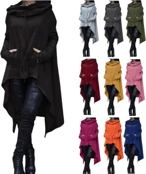 Canbebig Asymmetrical Tops for Women Casual Cowl Neck Long Sleeve Sweatshirts Loose Pullover Oversized Hoodies with Pockets
