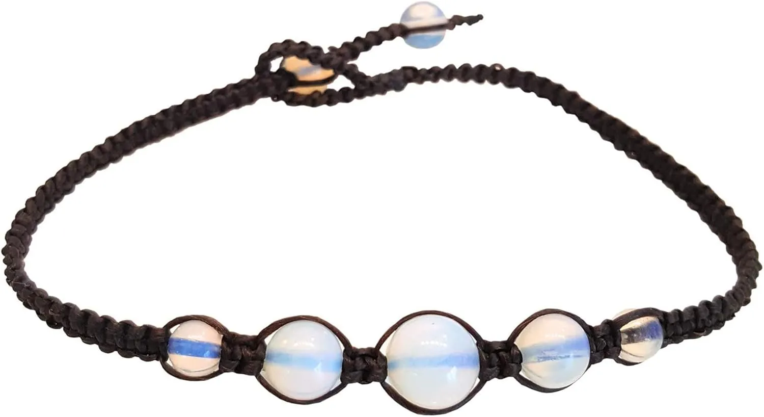 CCBFY Opal Moonstone Anklet Bracelet Braided Woven Wax Cord Adjustable Anklet for Men Women