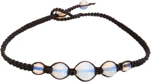 CCBFY Opal Moonstone Anklet Bracelet Braided Woven Wax Cord Adjustable Anklet for Men Women