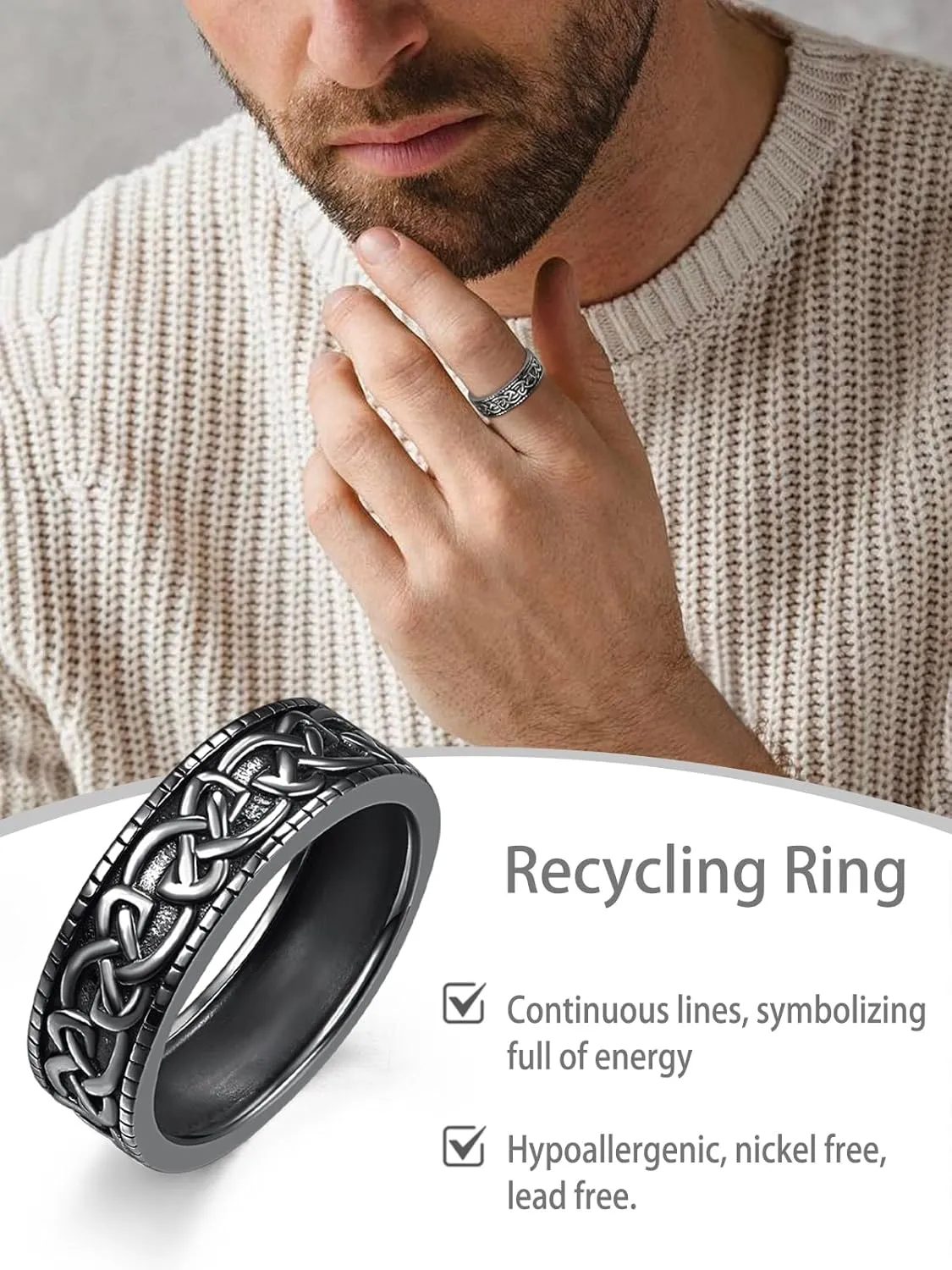 Celtic Knot Mens Rings, Men Wedding Band, Anniversary & Wedding Promise Jewelry Gifts Ring for Men, Interwoven Knots, Endless Knot, Spirals