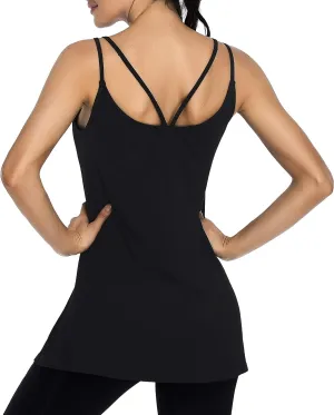 Cestyle Spaghetti Straps Camisole with Built-in Padded Shelf Bra for Women Dressy Casual, Scoop Neck Tunic Length Tank Tops