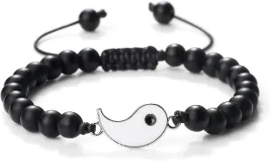 Charm Bracelet for Couple Friendship Yin Yang Tai Chi Natural Stone Beads Bracelets Woven Bangles for Women Men Jewelry