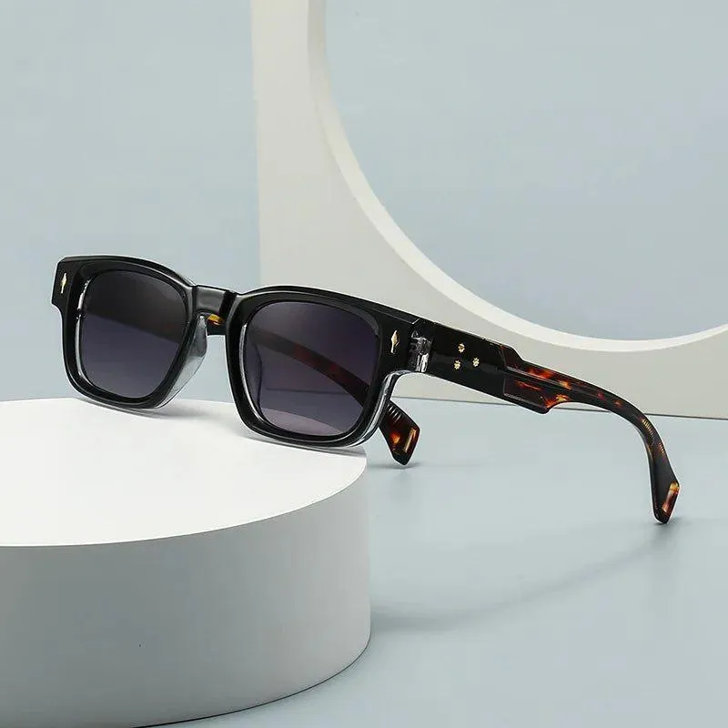 Chic Retro Rivet Rectangle Sunglasses with UV400 Protection