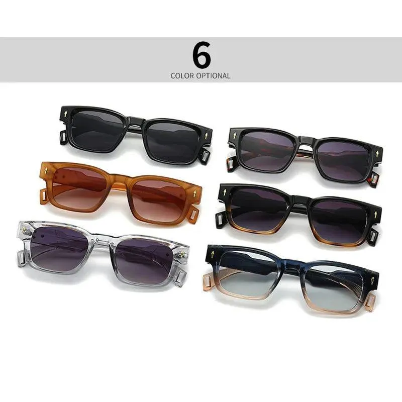 Chic Retro Rivet Rectangle Sunglasses with UV400 Protection