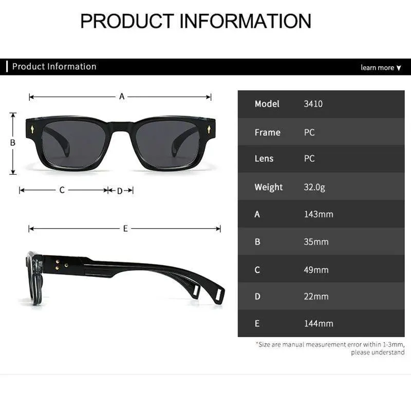 Chic Retro Rivet Rectangle Sunglasses with UV400 Protection