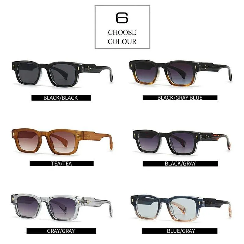 Chic Retro Rivet Rectangle Sunglasses with UV400 Protection