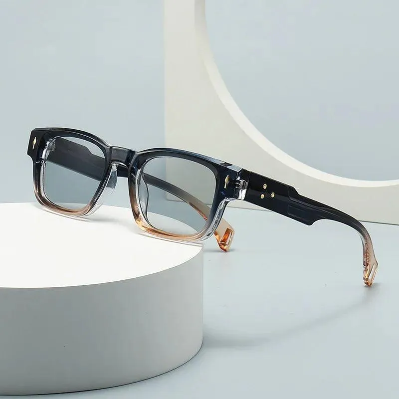 Chic Retro Rivet Rectangle Sunglasses with UV400 Protection