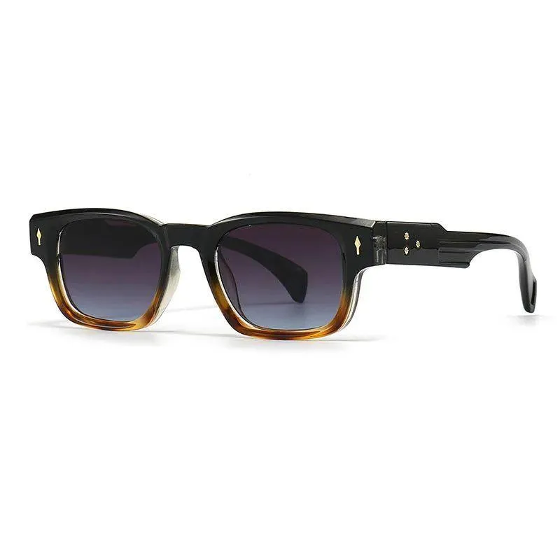 Chic Retro Rivet Rectangle Sunglasses with UV400 Protection