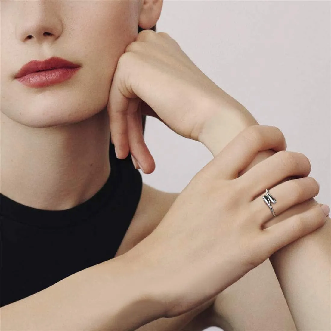 ChicSilver 925 Sterling Silver Ring Minimalist Teardrop High Polish Tarnish Resistant Comfort Fit Open Adjustable Ring for Women(with Gift Box)