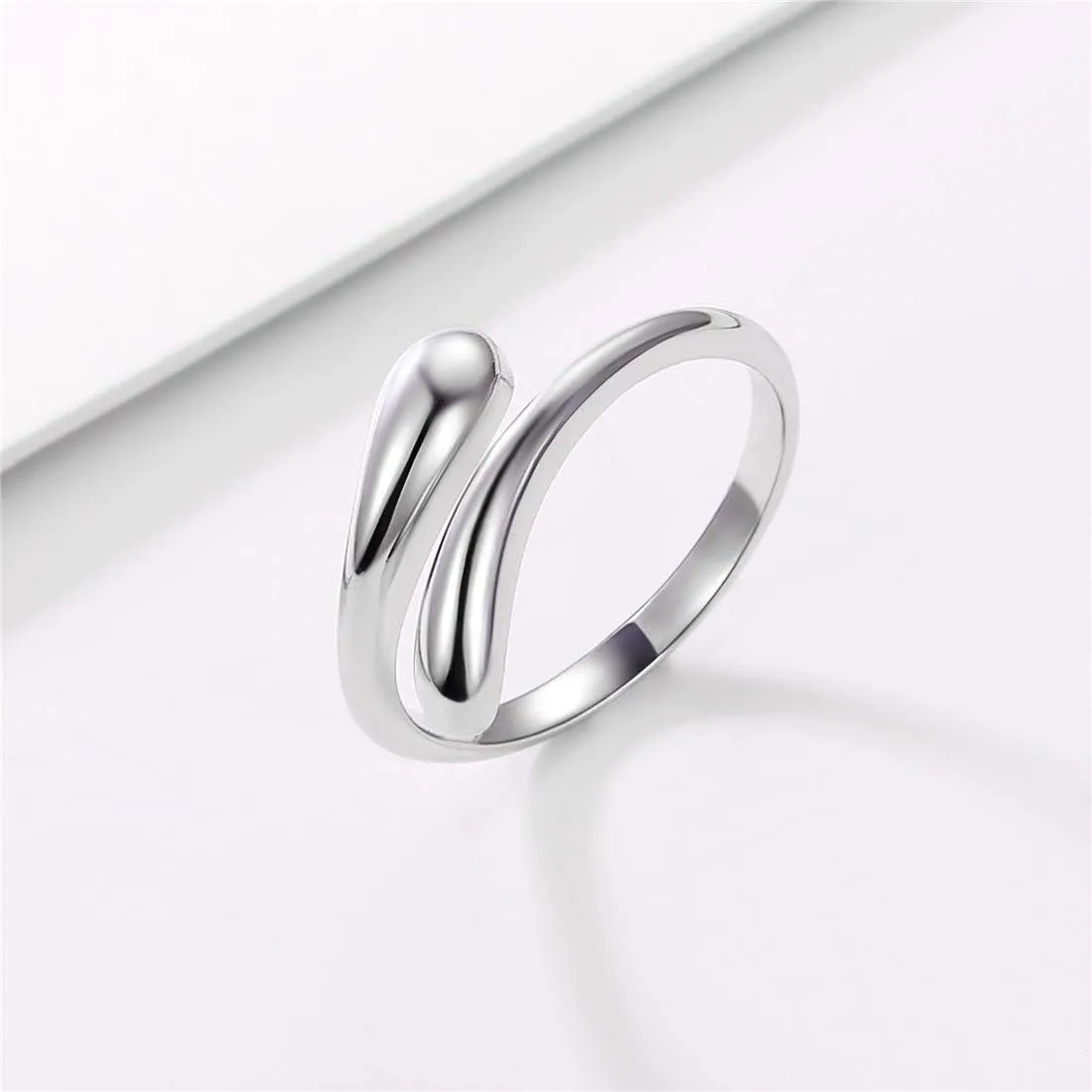 ChicSilver 925 Sterling Silver Ring Minimalist Teardrop High Polish Tarnish Resistant Comfort Fit Open Adjustable Ring for Women(with Gift Box)