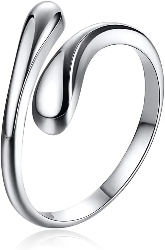 ChicSilver 925 Sterling Silver Ring Minimalist Teardrop High Polish Tarnish Resistant Comfort Fit Open Adjustable Ring for Women(with Gift Box)