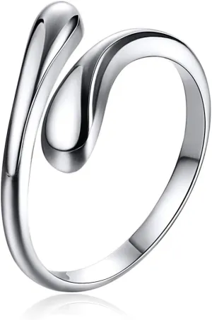 ChicSilver 925 Sterling Silver Ring Minimalist Teardrop High Polish Tarnish Resistant Comfort Fit Open Adjustable Ring for Women(with Gift Box)