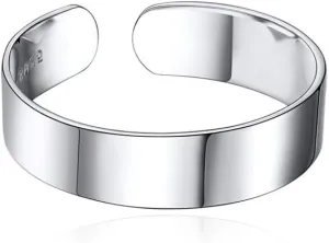 ChicSilver Customizable 925 Sterling Silver Rings for Women Mens High Polished Plain Dome Engagement Band Adjustable Flat Wide Cuff Ring, Width 5/10/15MM (with Gift Box)