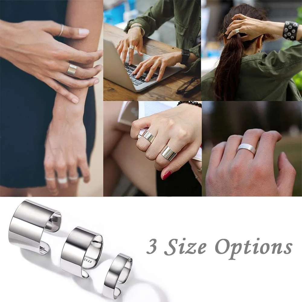 ChicSilver Customizable 925 Sterling Silver Rings for Women Mens High Polished Plain Dome Engagement Band Adjustable Flat Wide Cuff Ring, Width 5/10/15MM (with Gift Box)