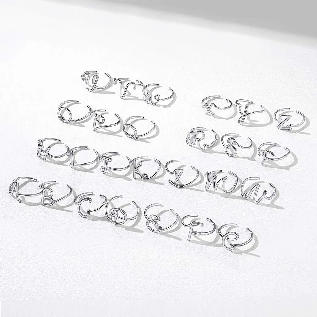 ChicSilver Personalized 925 Sterling Silver Initial Letter Ring A-Z Stackable Ring Adjustable Size 6-11(with Gift Box)