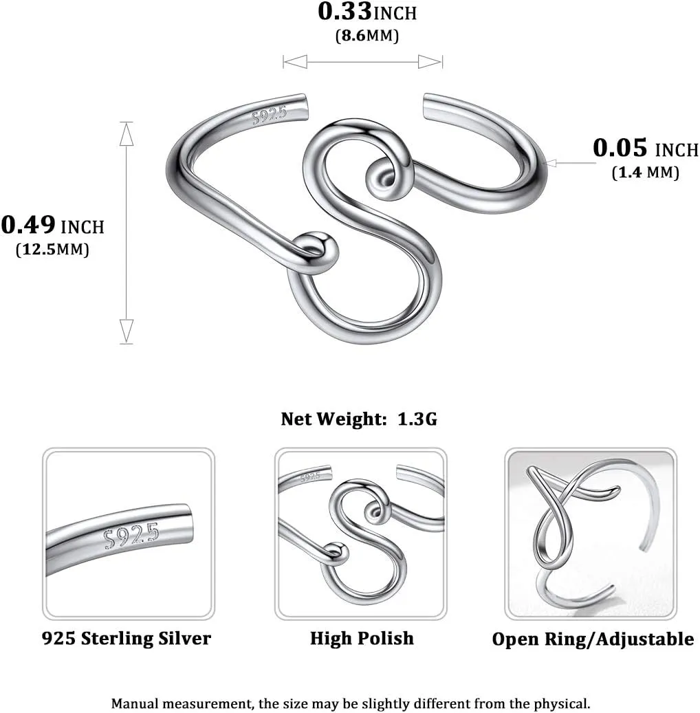 ChicSilver Personalized 925 Sterling Silver Initial Letter Ring A-Z Stackable Ring Adjustable Size 6-11(with Gift Box)