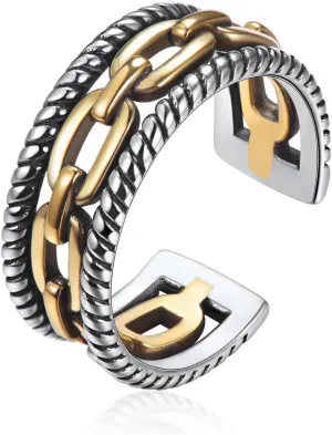 ChicSilver Retro Cuban Link Chain/Criss Cross Rings 925 Sterling Silver and Brass Oxidized Ring Open Adjustable Rings for Women(with Gift Box)
